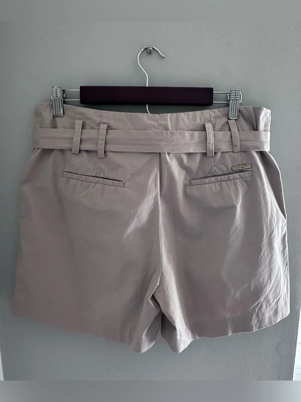 High-Waist Paperbag Tie Belt Shorts - Light Beige